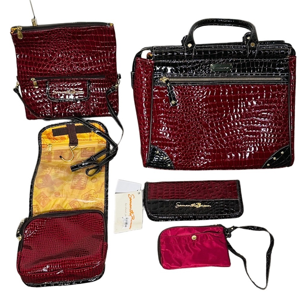 Samantha Brown NEW Red Black Travel Bags 5 piece set Set, passport, makeup bags - Picture 2 of 16